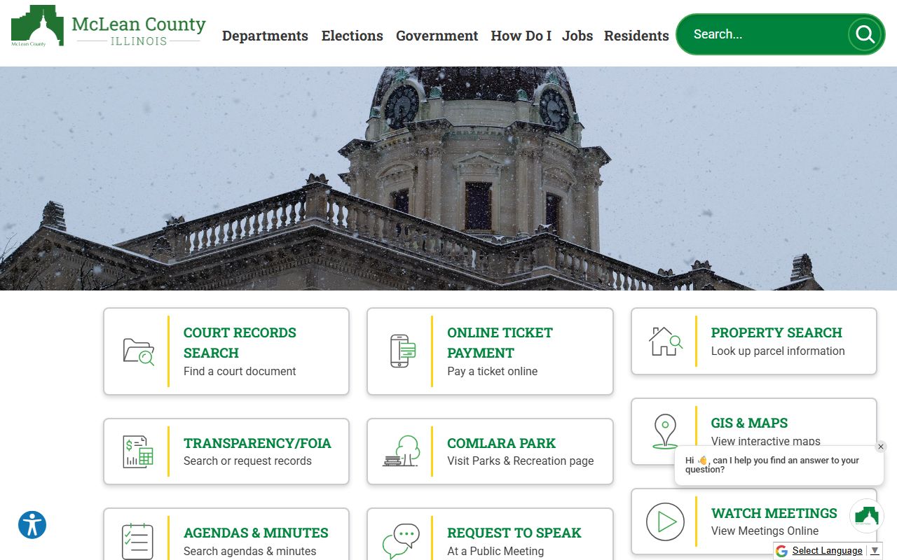 McLean County government homepage for Bloomington traffic ticket records