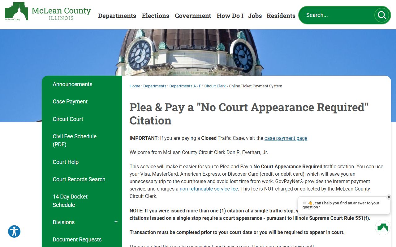 McLean County online ticket payment for Bloomington traffic ticket records