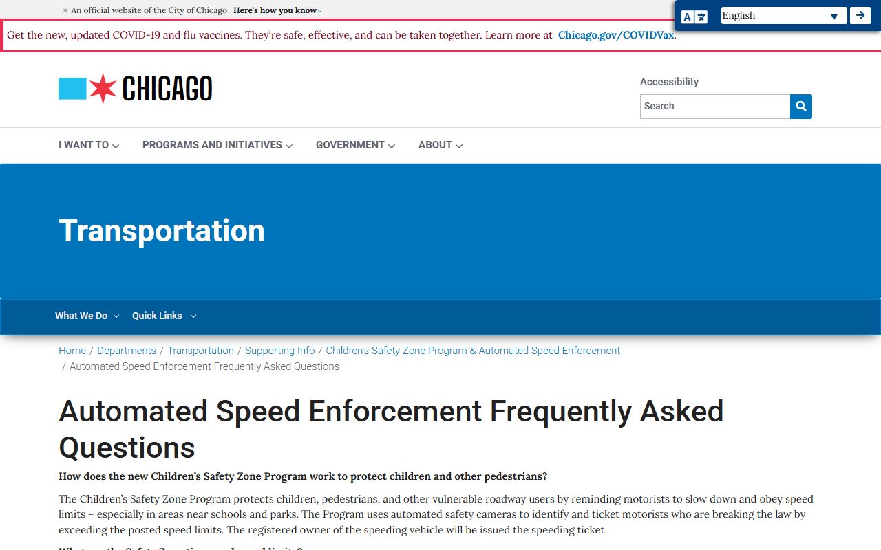 Chicago automated speed enforcement FAQ for traffic ticket records
