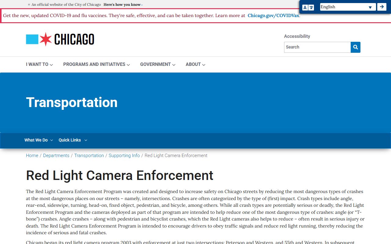 Chicago red light camera enforcement for traffic ticket records