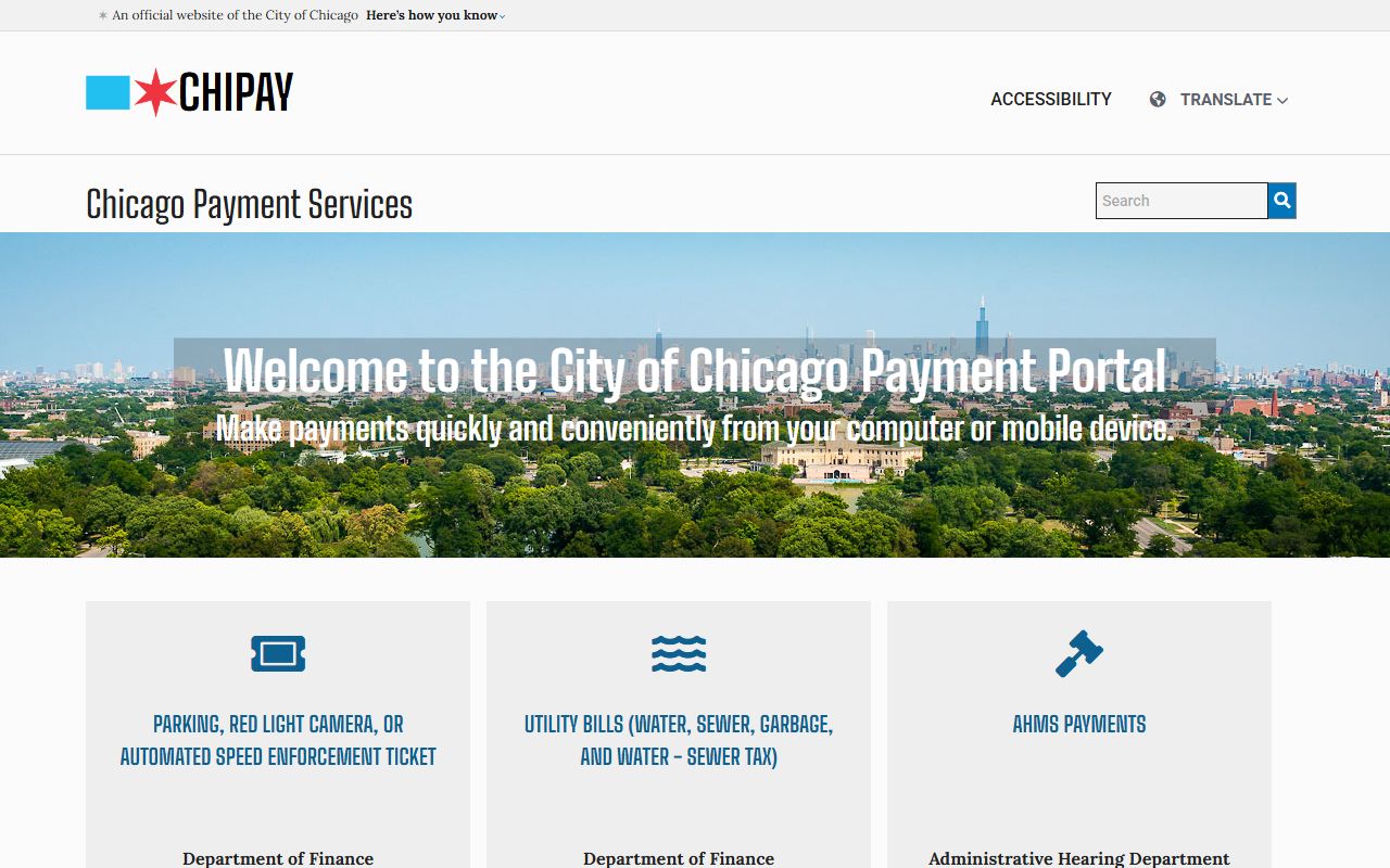 CHIPAY portal main payment portal for Chicago traffic ticket records