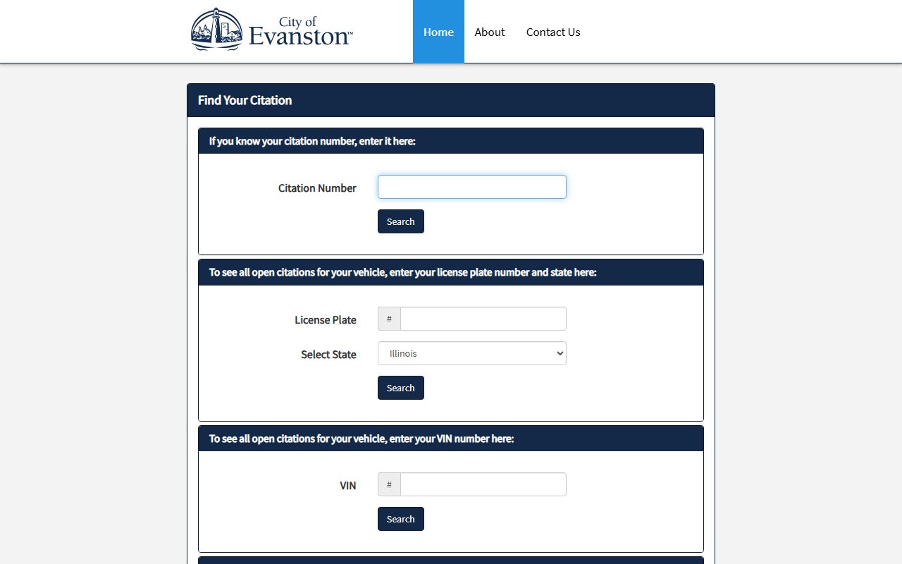 Evanston parking ticket payment portal for traffic ticket records