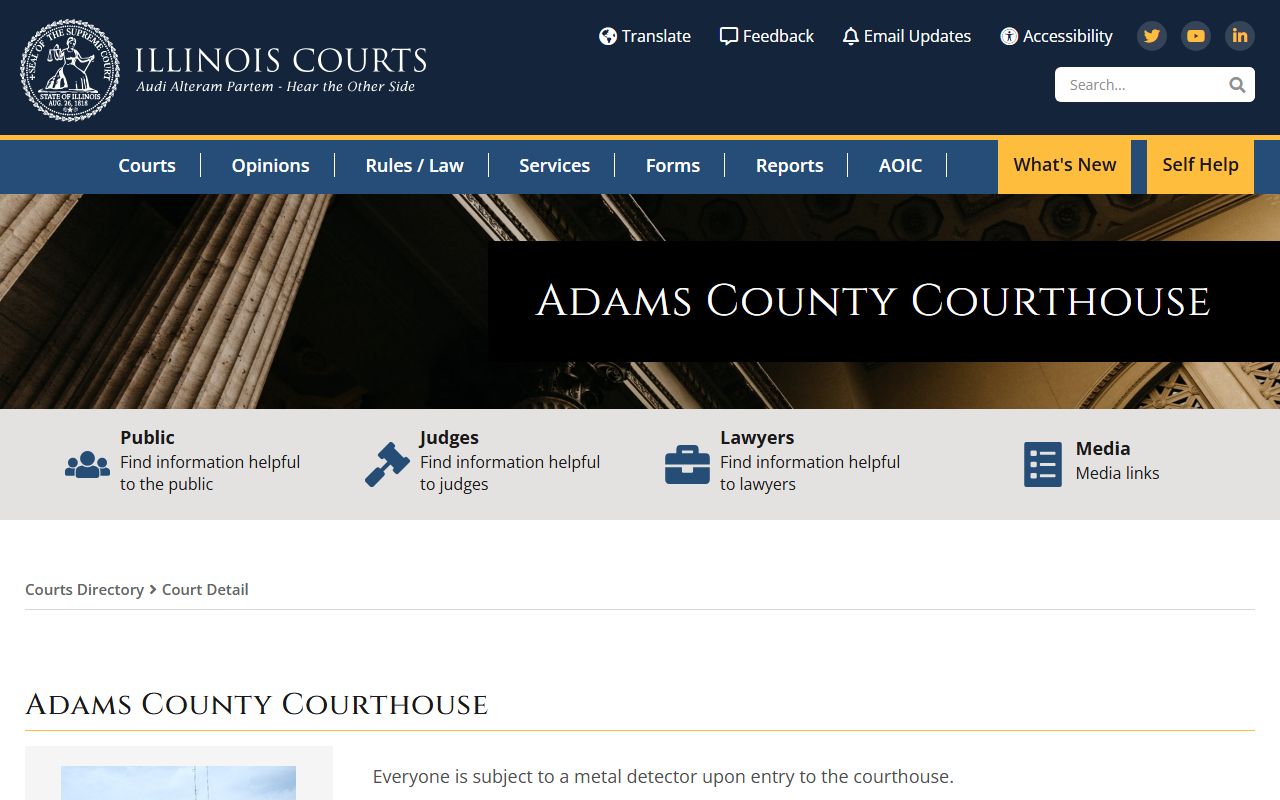 Illinois Courts Adams County directory for traffic ticket records