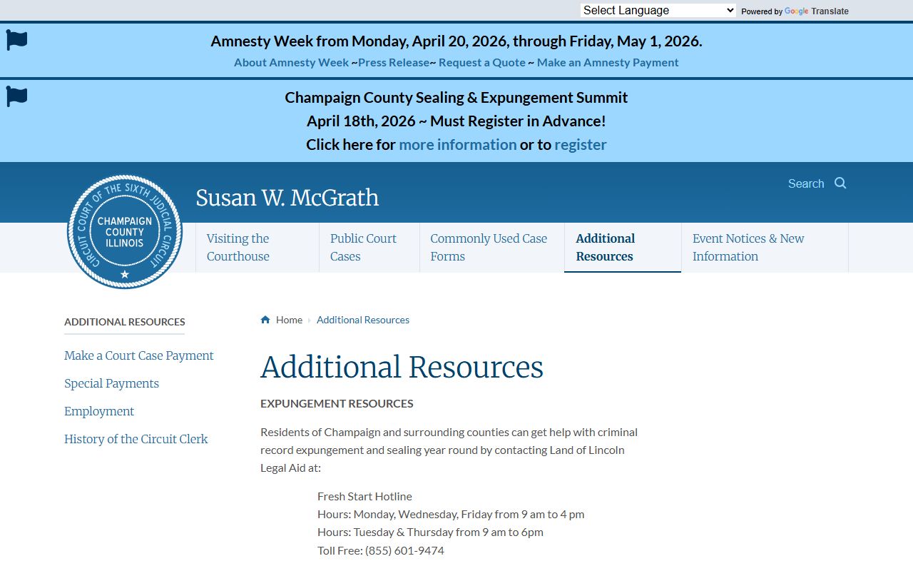 Champaign Circuit Clerk additional resources for traffic ticket records
