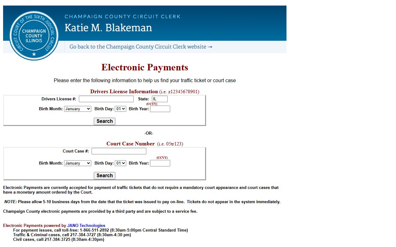 Champaign County JANO traffic ticket payment portal