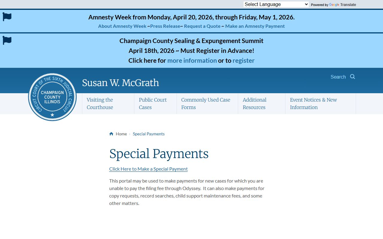 Champaign County special payments portal for traffic ticket records