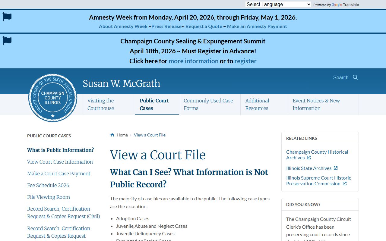 Champaign County view a court file for traffic ticket records