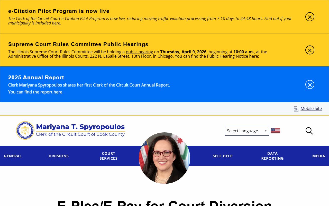 Cook County ePlea ePay Court Diversion for traffic ticket records