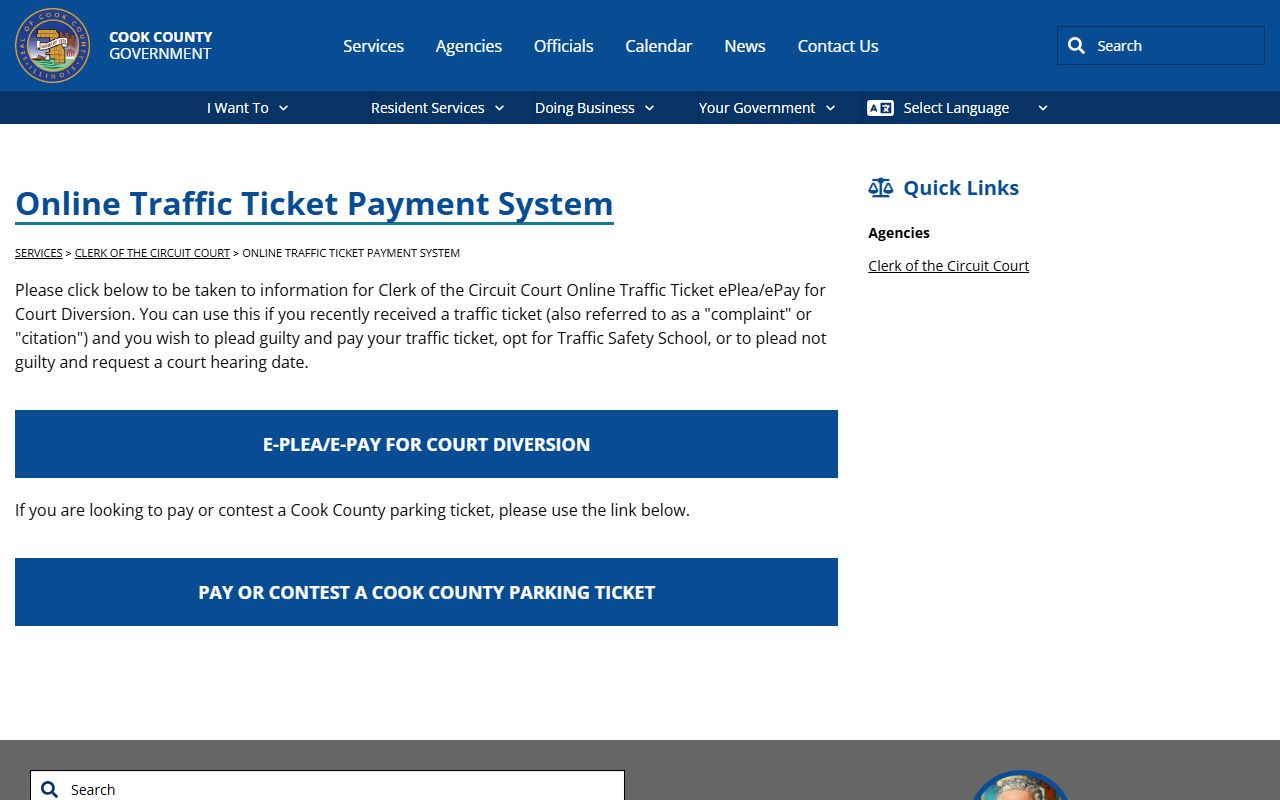 Cook County online traffic ticket payment system for traffic ticket records
