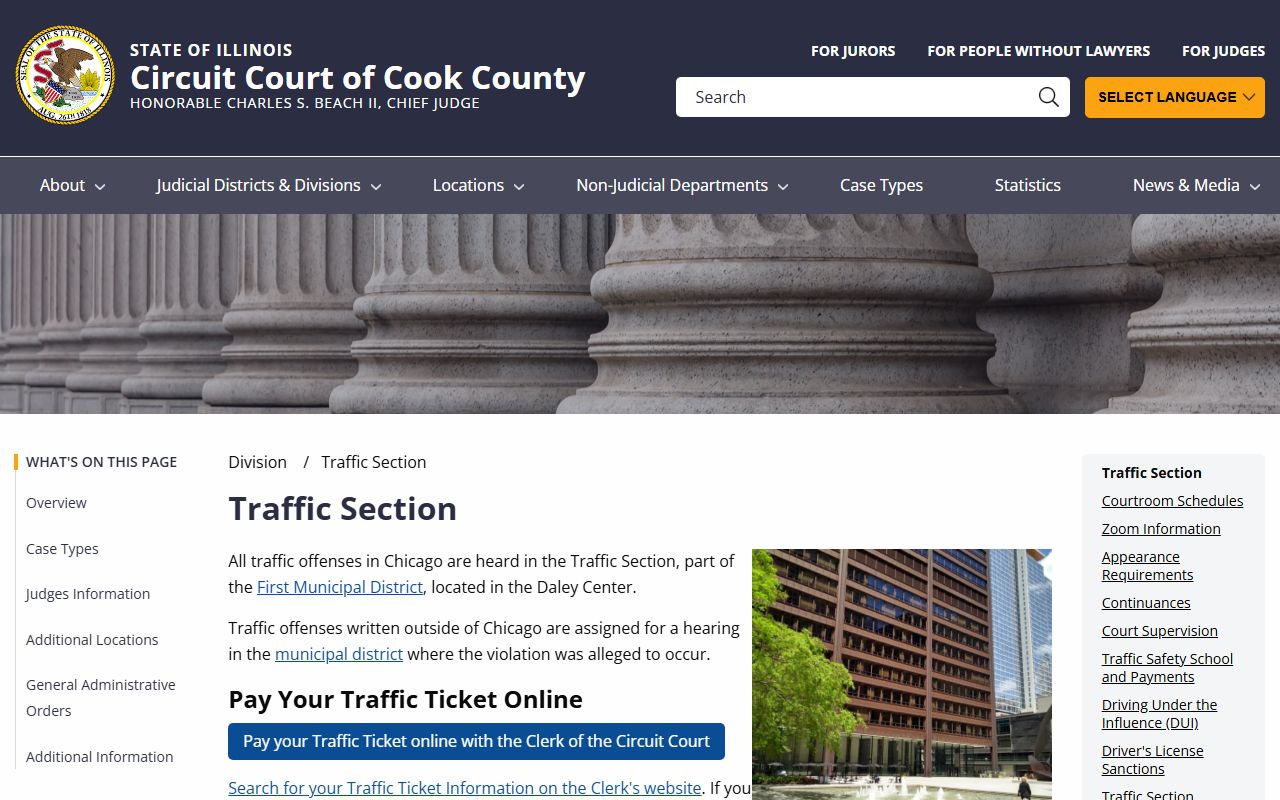Cook County Traffic Section for traffic ticket records