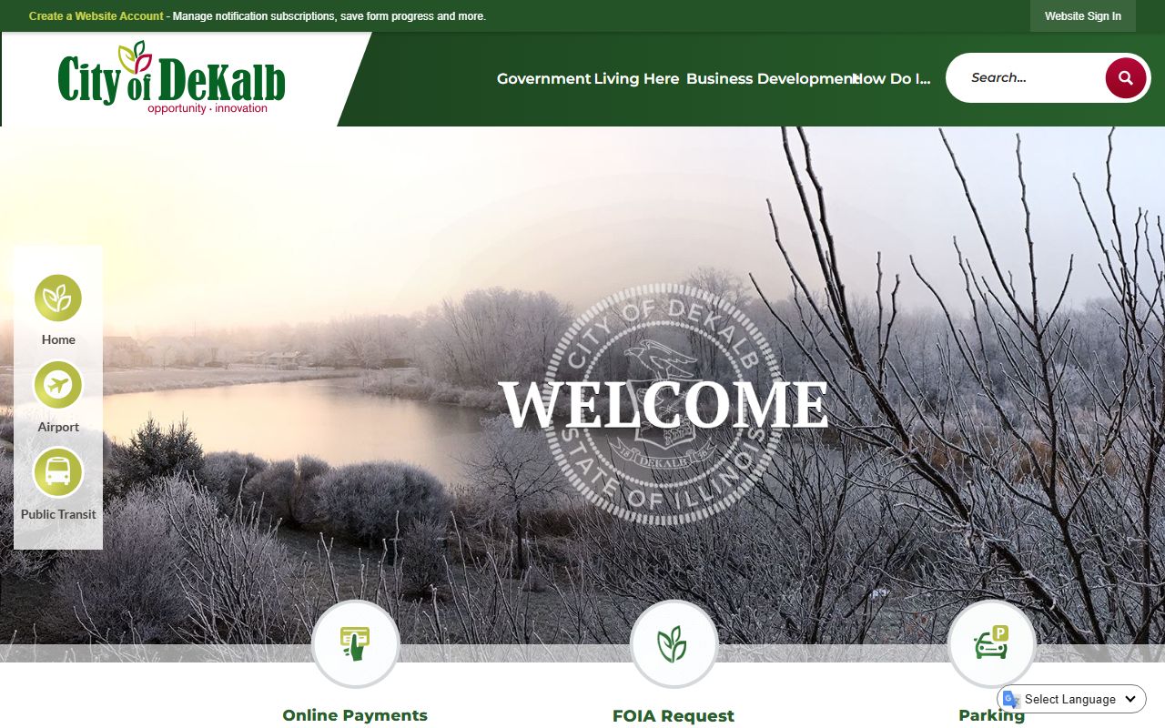 City of DeKalb homepage for traffic ticket records