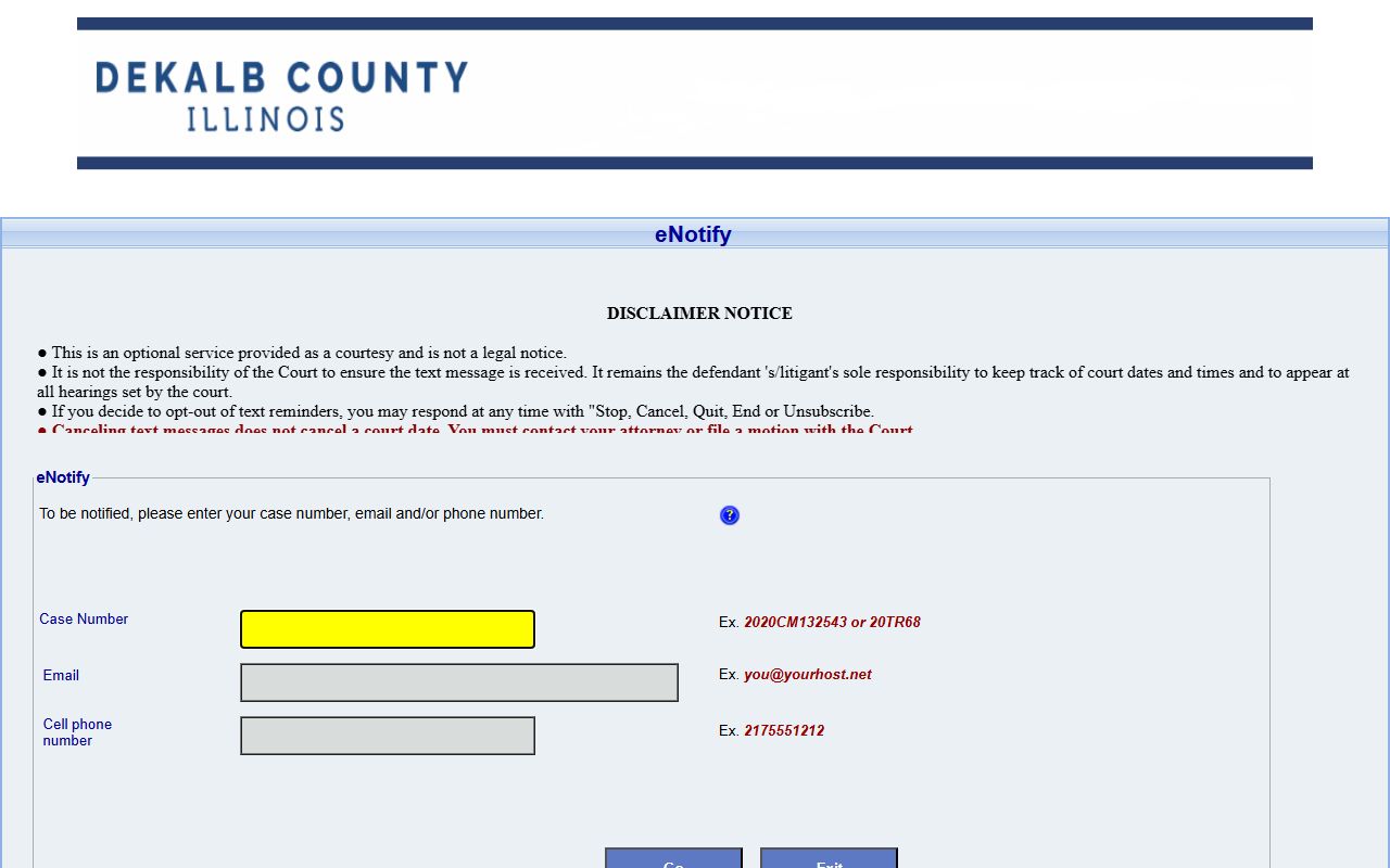 DeKalb County court date alerts eNotify for traffic ticket records