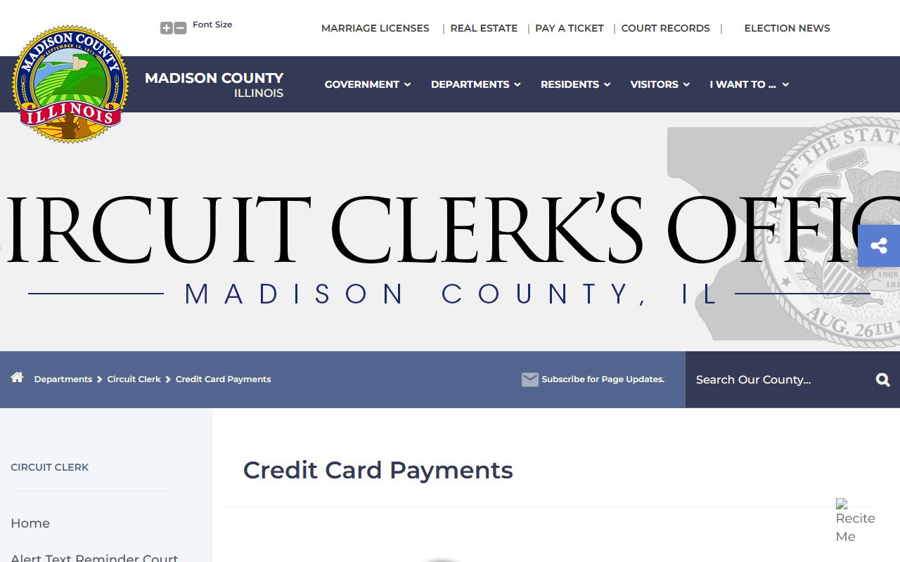 Madison County credit card payment info for traffic ticket records