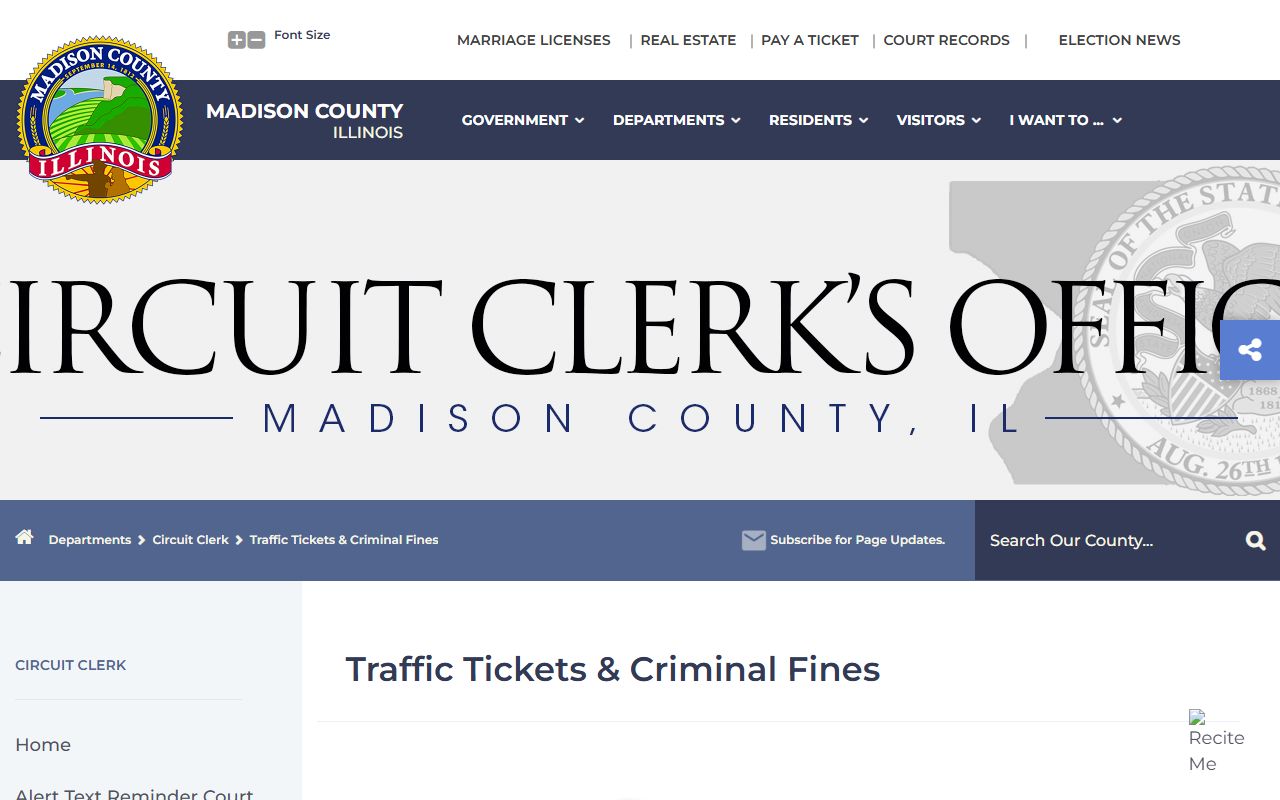 Madison County traffic tickets and fines page for traffic ticket records