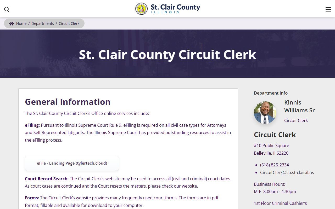 St. Clair County Circuit Clerk page for traffic ticket records