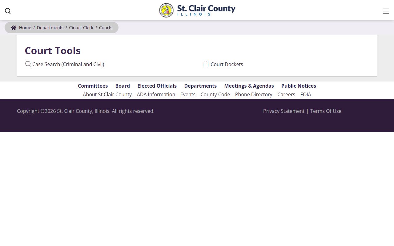 St. Clair County courts page for traffic ticket records