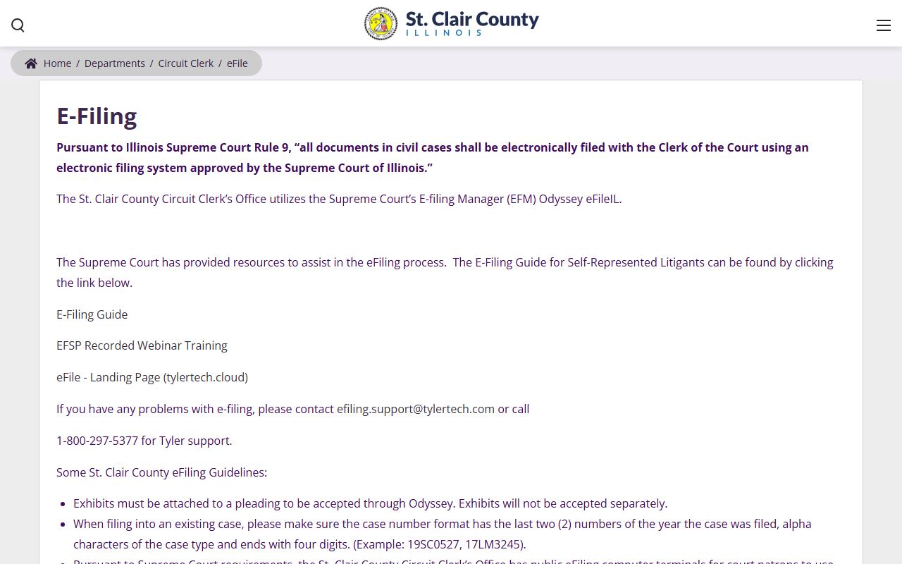 St. Clair County e-filing page for traffic ticket records