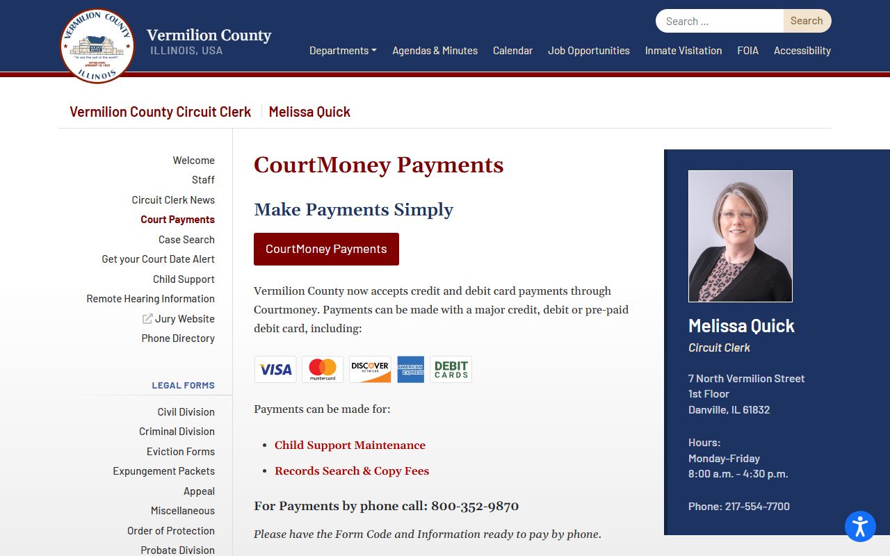 Vermilion County Circuit Clerk court payments for traffic ticket records