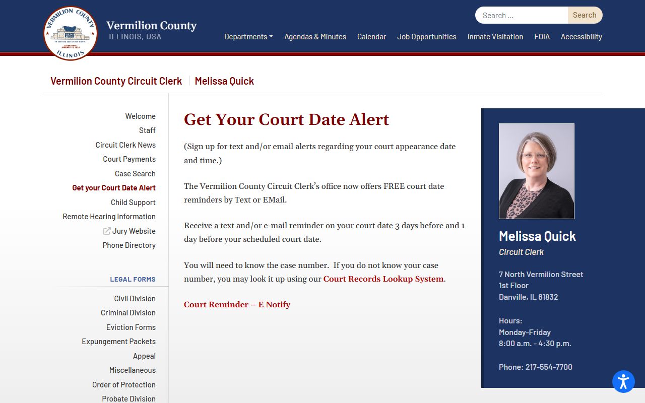 Vermilion County court reminder notification for traffic ticket records