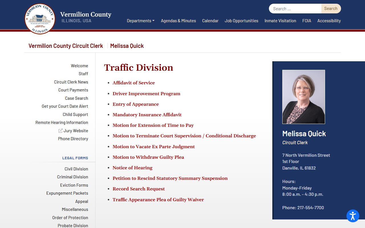 Vermilion County traffic division for traffic ticket records