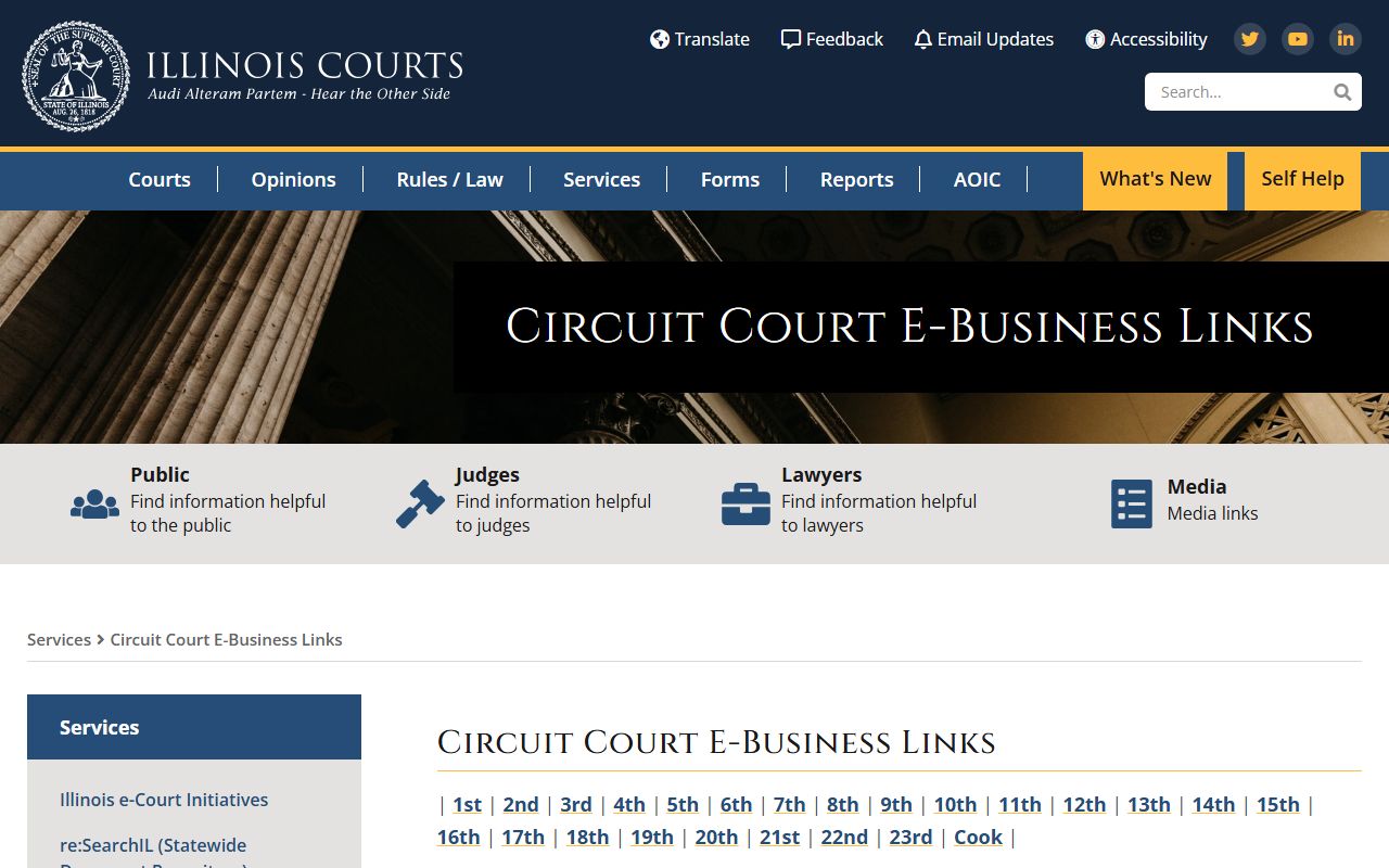 Illinois Circuit Court e-business links for traffic ticket records