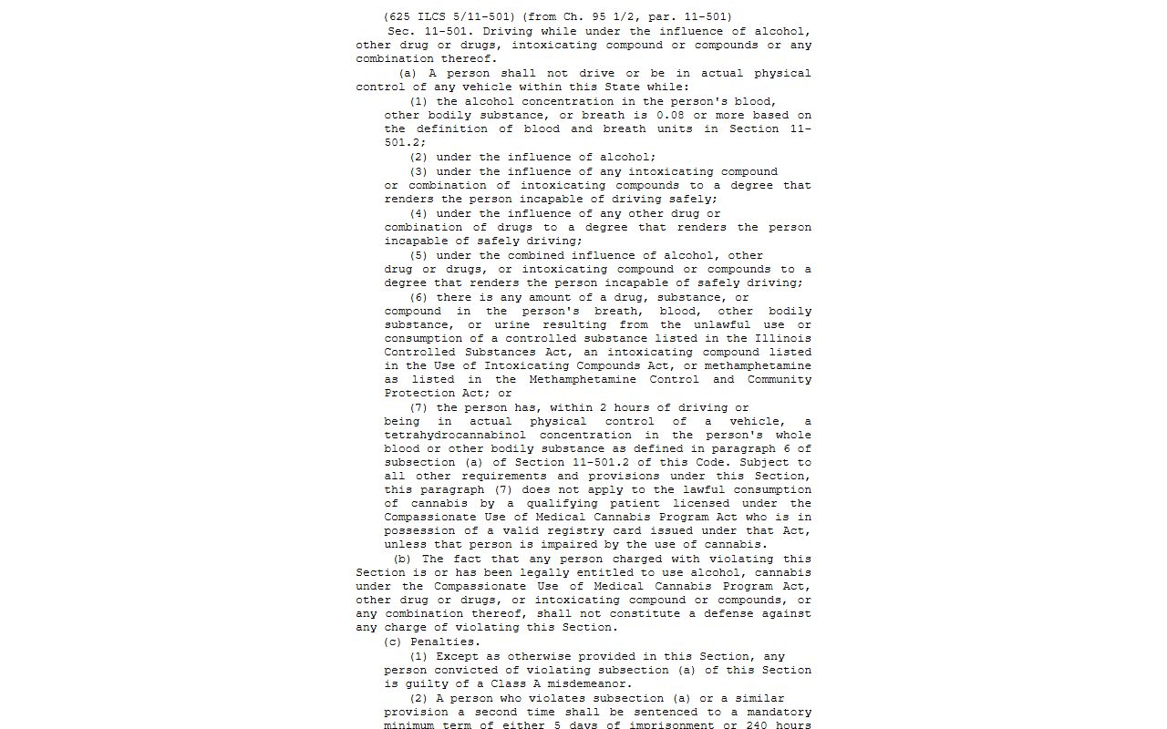 Illinois DUI statute 625 ILCS 5/11-501 traffic ticket records
