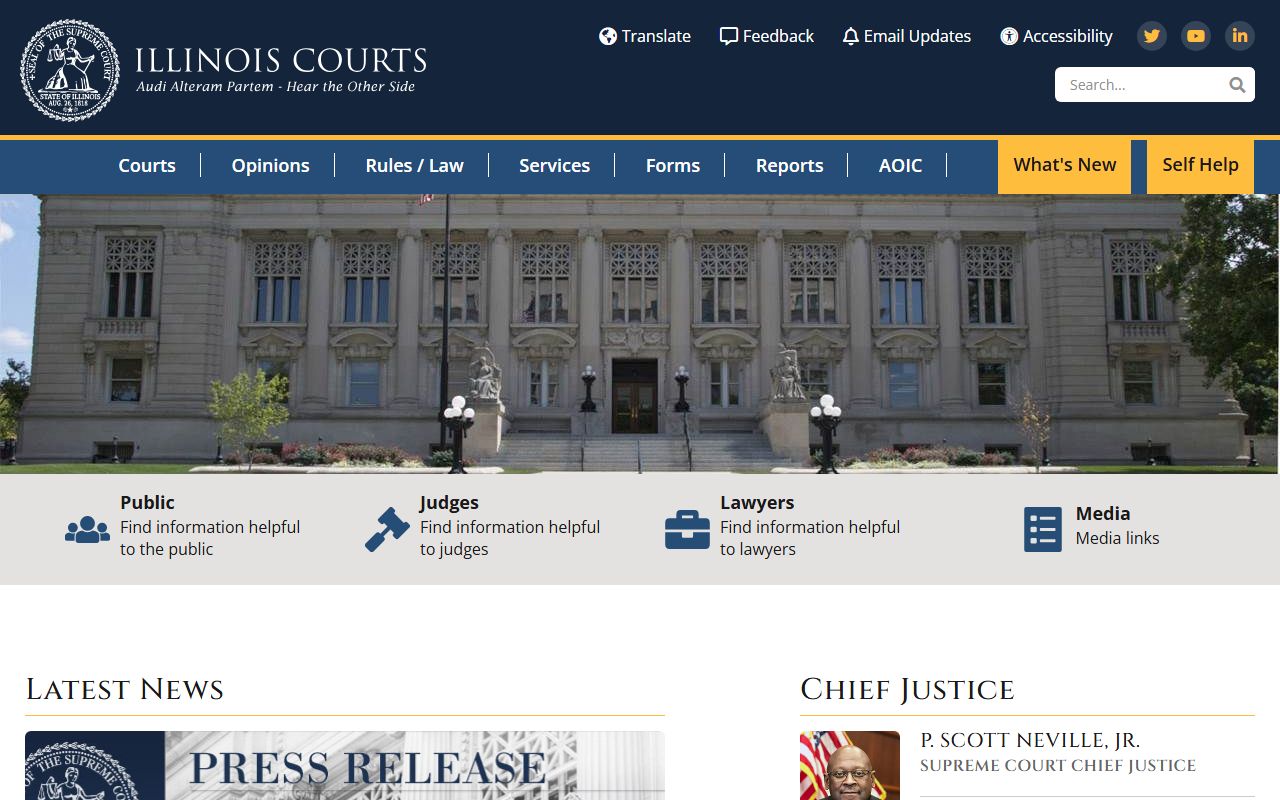 Illinois Courts homepage for searching traffic ticket records