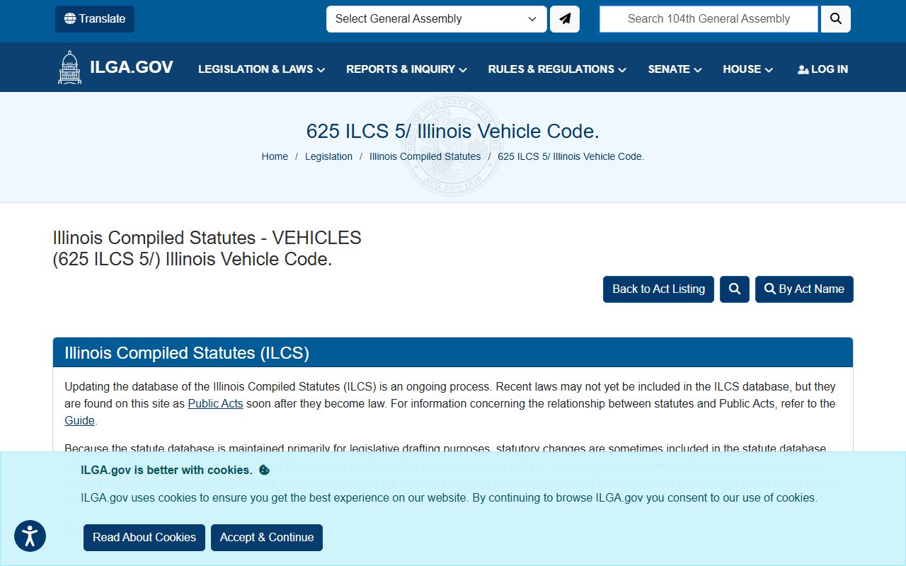 Illinois Vehicle Code statutes for traffic ticket records